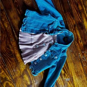 Blue Denim Jacket with Pink Striped Dress